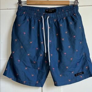 Swim Shorts Trunks Quick-Dry Blue Flamingo Print Size Small